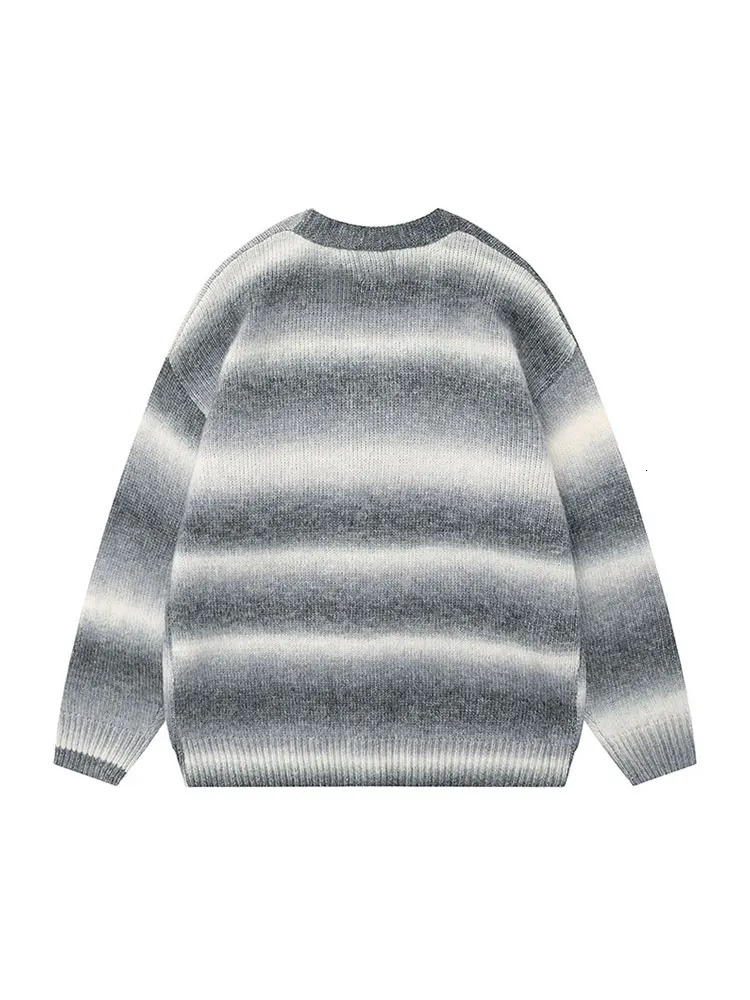 American Retro Striped College Style Knitted Sweater Unisex Autumn Vneck Casual Commuting Tops Fashion Mens Button Cardigan 250226