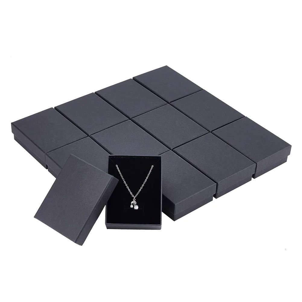 12Pcs Square Rectangle Cardboard Paper Jewelry Set Boxes for Ring Necklace Jewelry Display Gift Package with Black Sponge inside 250222