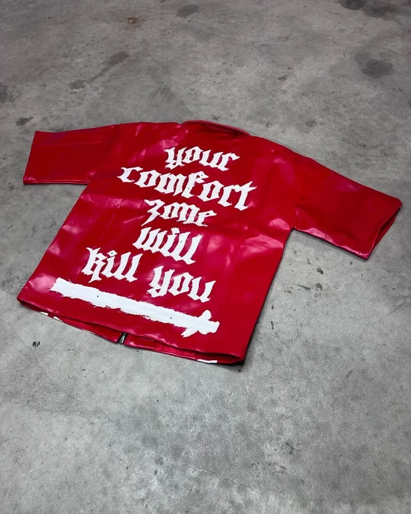 Y2K American Style Personalized y Pattern Zipper Tshirt Mens Street Vintage Harajuku HipHop Punk Flip Collar Top 250226