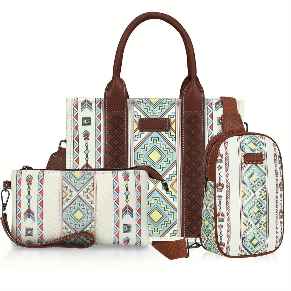 Ship from US Womens Boho 3piece Tote Set LightweightChristmas Gifts and Versatile Bag with Adjustable Straps for Everyday Use 250227FBB