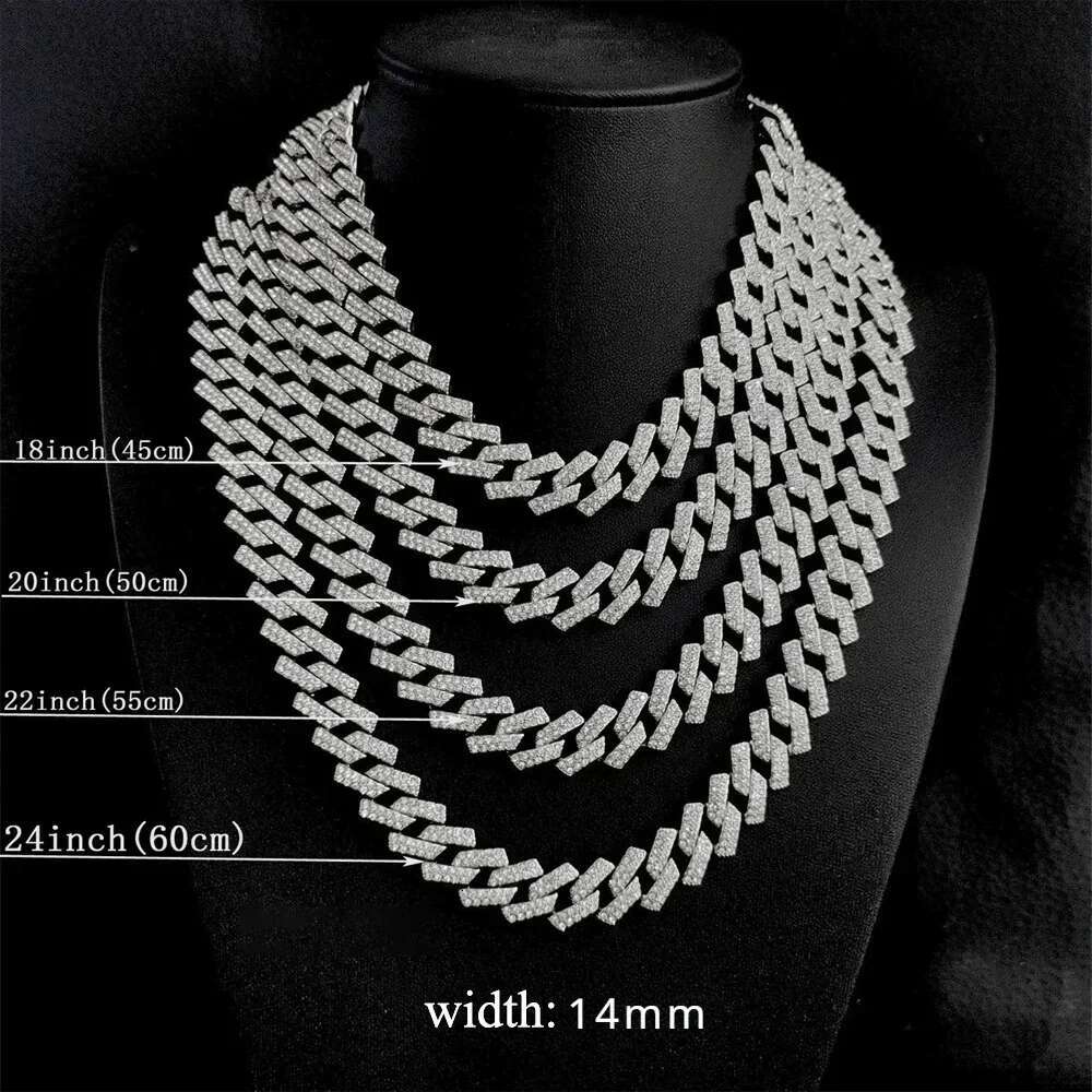 14mm Full Moissanite k Necklace Bracelet GRA Certified 100% Sterg Sier Hip Hop Cuban Jewelry for Men Women