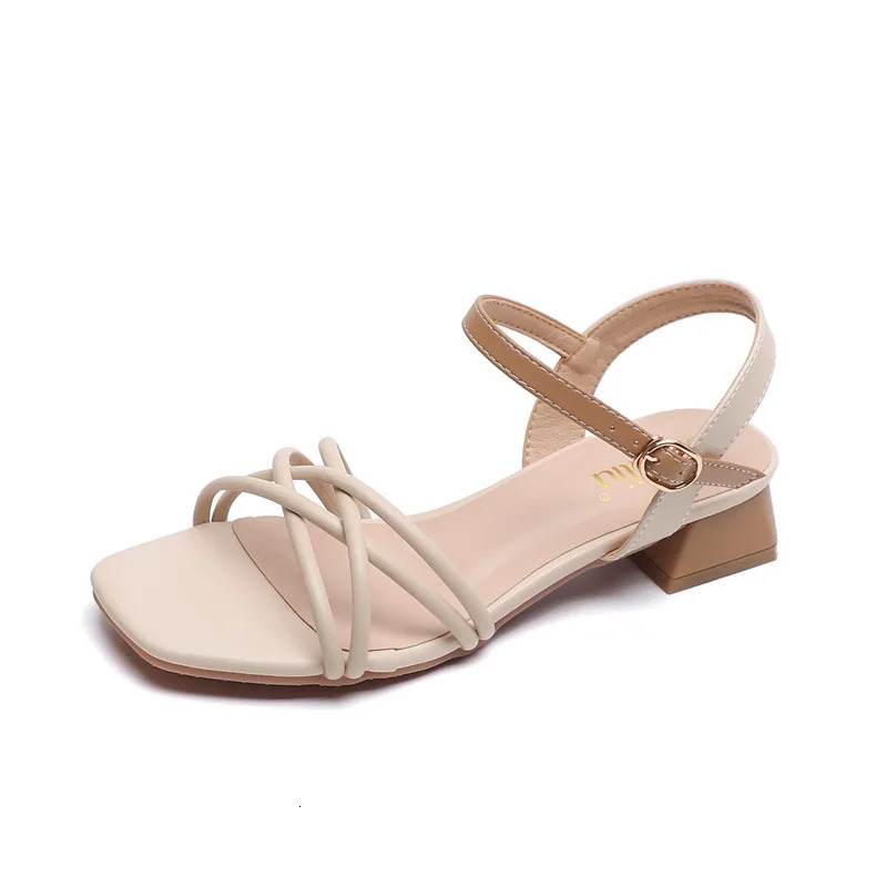 Comfort Shoes for Women Multicolored Sandals Buckle Strap Summer Heels All-Match Med Cross Girls Block Low High Fashion Med 250226