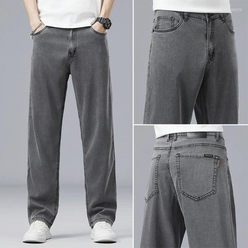 Men's Jeans Summer Lyocell Lightweight Denim Pants Men Super-soft Stretch Loose Straight Jean Mens Classic Fit Gray Trousers Male