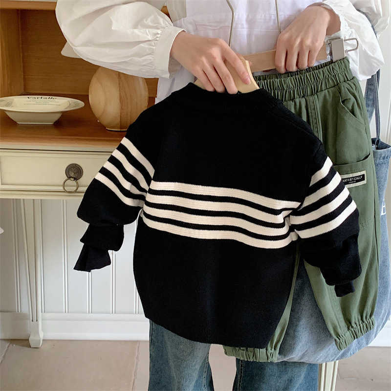 Pullover Linlin Mommy 2025 Spring and Autumn collection boys fashion boys baby handsome contrasting color striped knitted cardigan autumn and winterY2