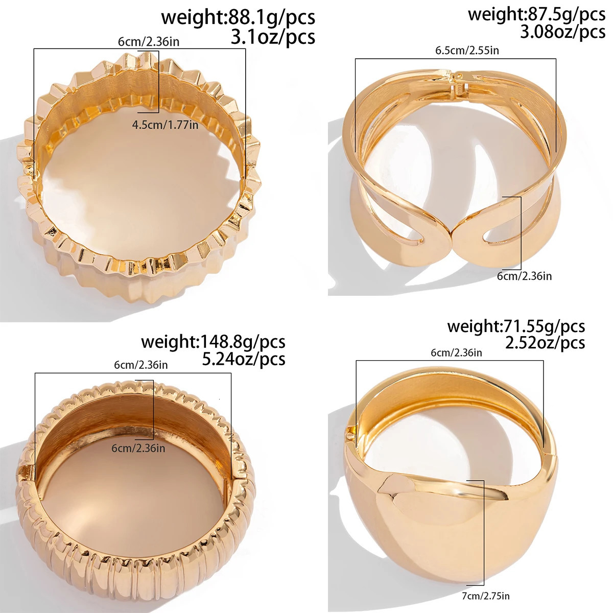 SHIXIN Fashion Smooth Gold Color Chunky Spring Bangles for Women Exaggerated Geometric Wide Open Cuff Bracelet Unisex Men 250227