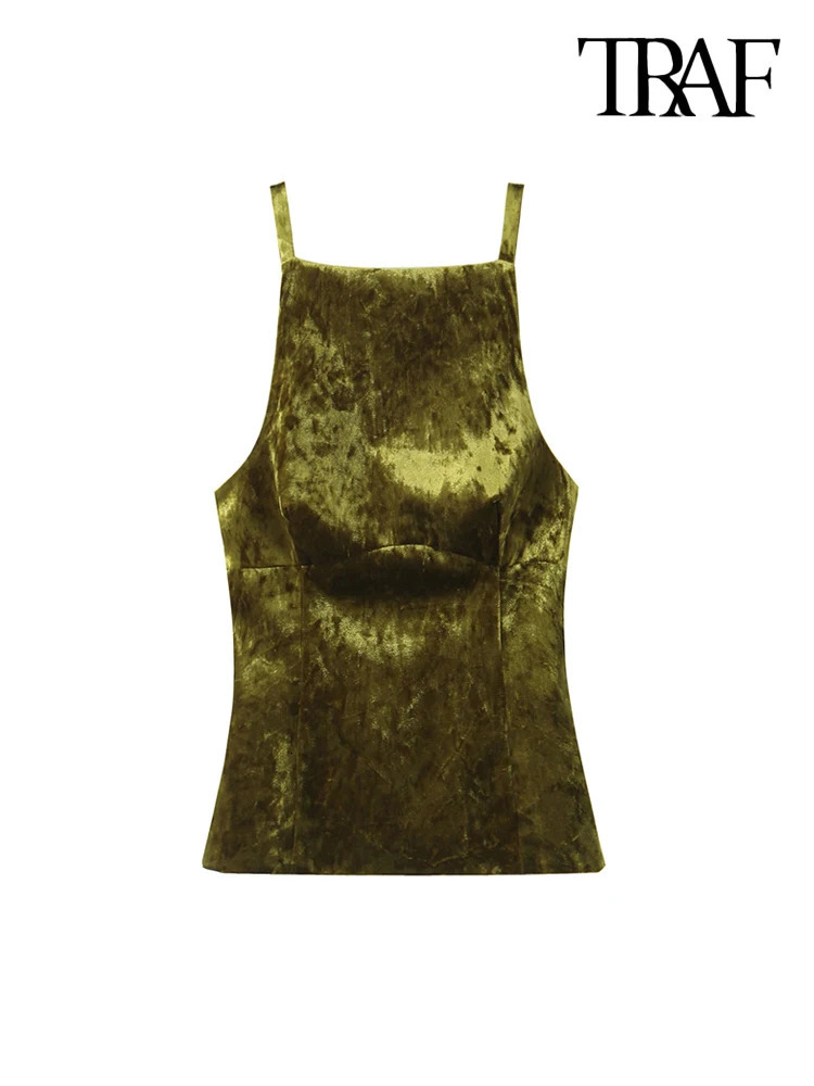 TRAF-Womens Strappy Tank Tops with Back Bow Straight Neck Side Zipper Female Camis Sexy Fashion 250226