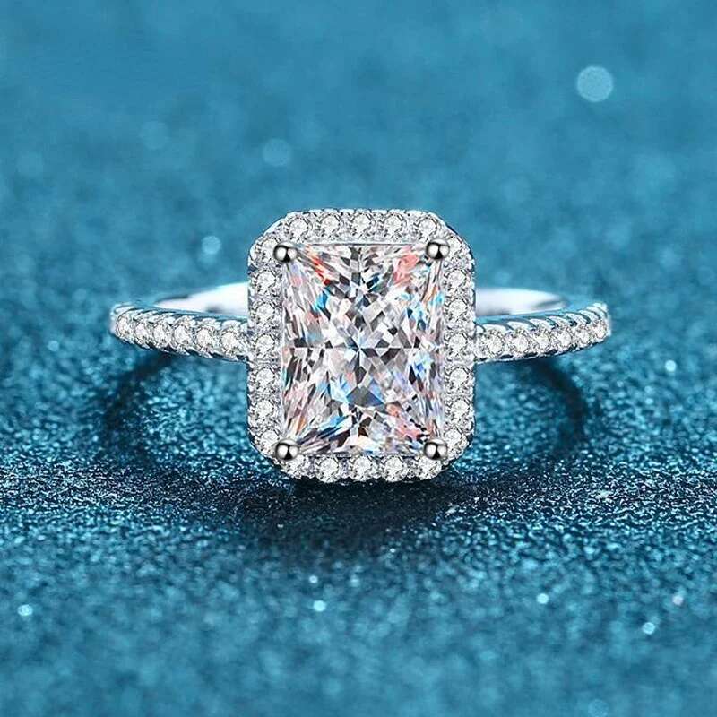 Smyoue Certified 2/1CT Radiant Cut Moissanite Engagement Ring Colorless VVS Dia Proposal Rings Sterg Sier Weddig Band
