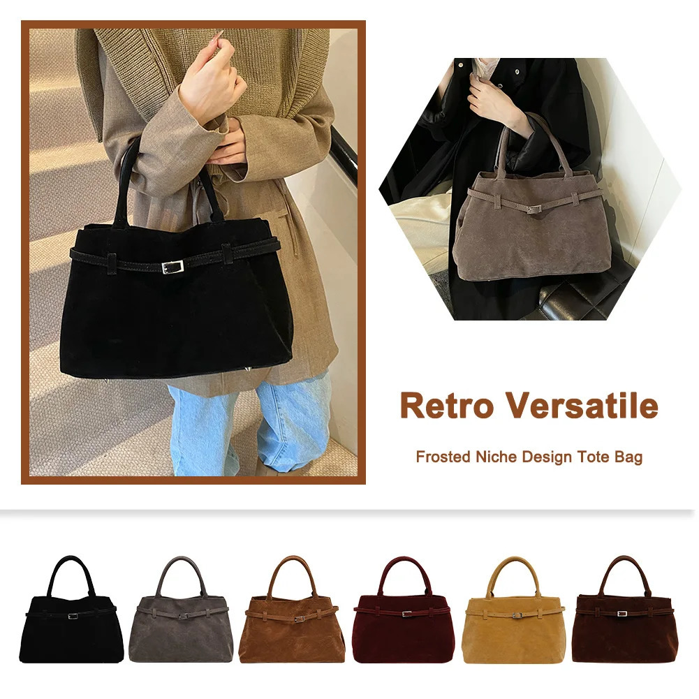 Ship from US Buckle Decorative n Faux Suede Handbag Women Shoulder Casual Tote Crossbody Bag Large Capacity Fashion Classic Versatile 250227FBB