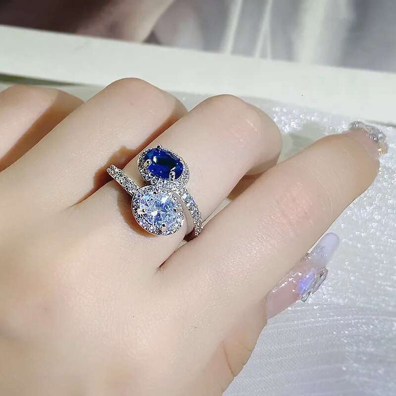 Oval Two-color ing White sapphire rings for women drop ring noble S sterg sier opening adjustable