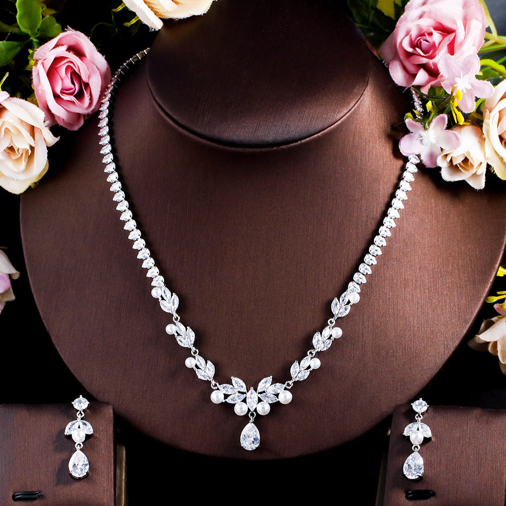 Choucong Ins Top Sell Wedding Jewelry Sets Luxury 18K White Gold Fill Water Drop 5A Cubic Zircon CZ Diamond Gemstones Women Dangle Earring Flower Pend