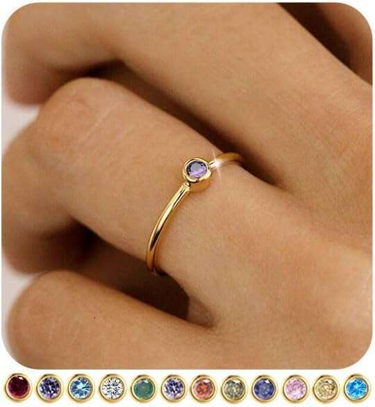 Birthstone Rings Women Non Tarnish 14K Gold Plated Sterg Sier Stackable Birthday Mom Dainty Emerald Green Blue CZ Gemstone Ring for Mothers Daughter B