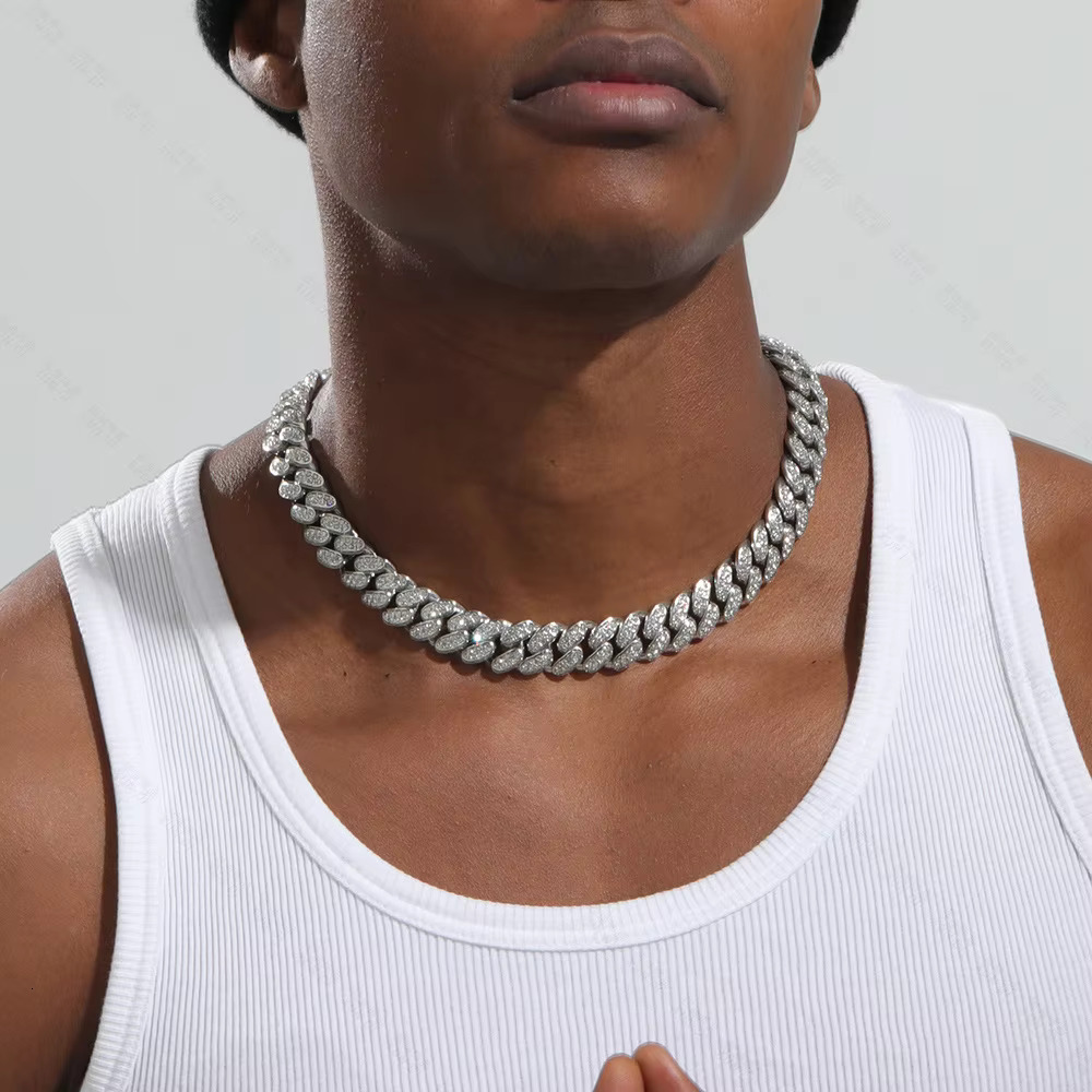 Fashion Hip Hop Trendy Box Buckle Necklace Alloy Zircon Men's Moissanite Cuban k Chain