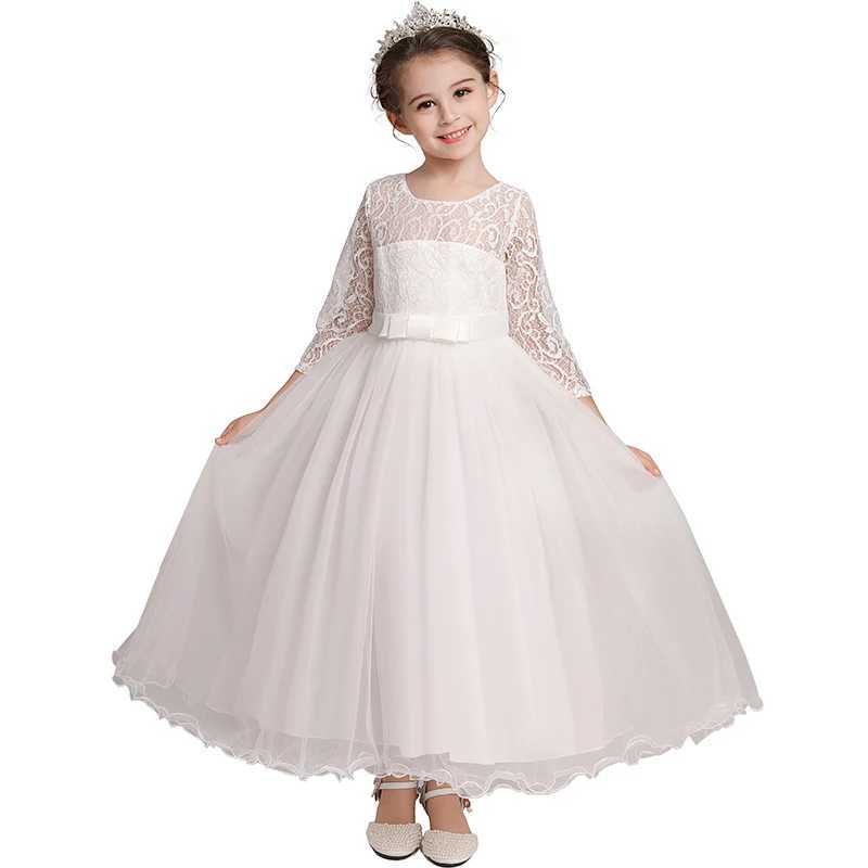 Girl's Dresses Sequins Flower Childrens Wedding Party Long Dress Elegant Girl Babys Birthday Party Feast Lace Embroidery Long Sleeve Dress Y25022