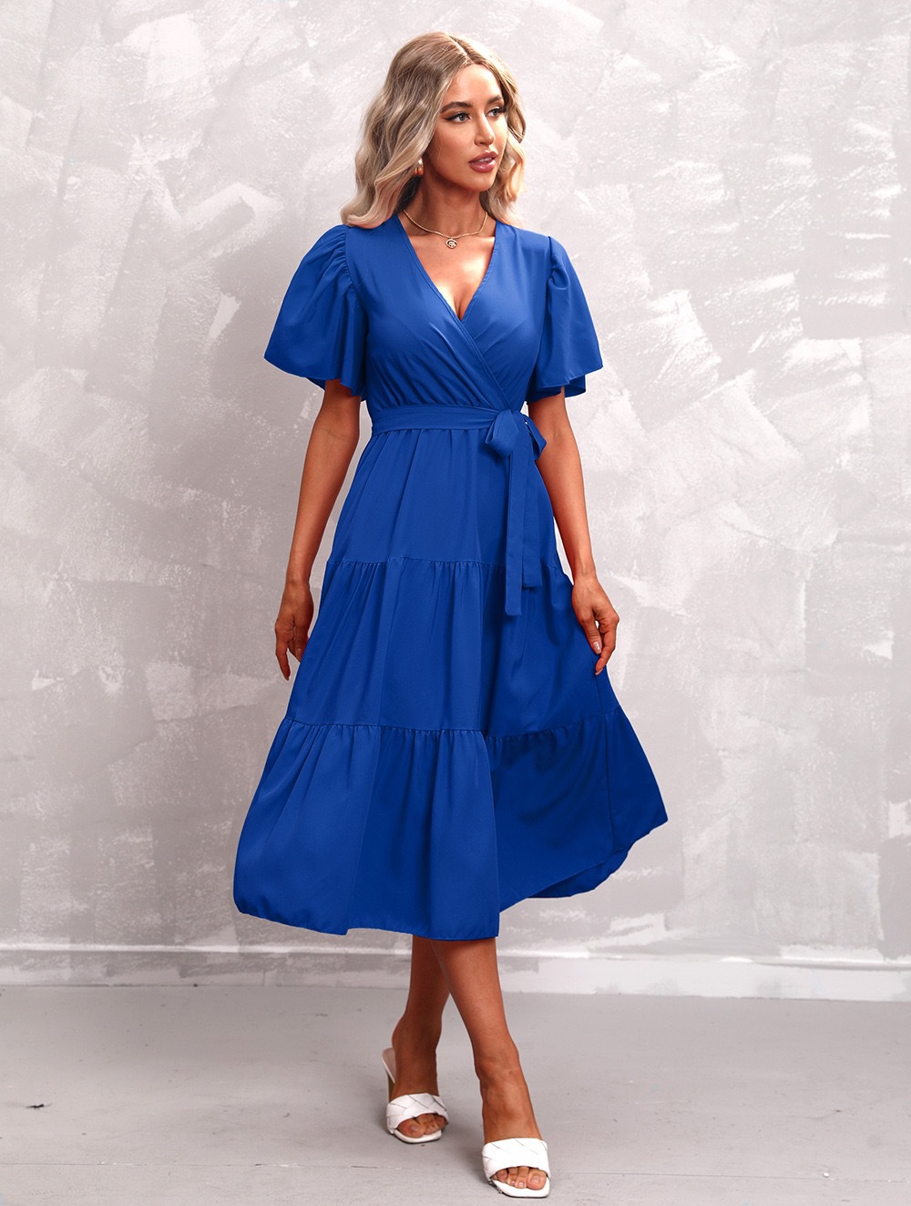 K8145 Popular skirt high-end women's wear V-neck button-lace long skirt temperament high-end French dress