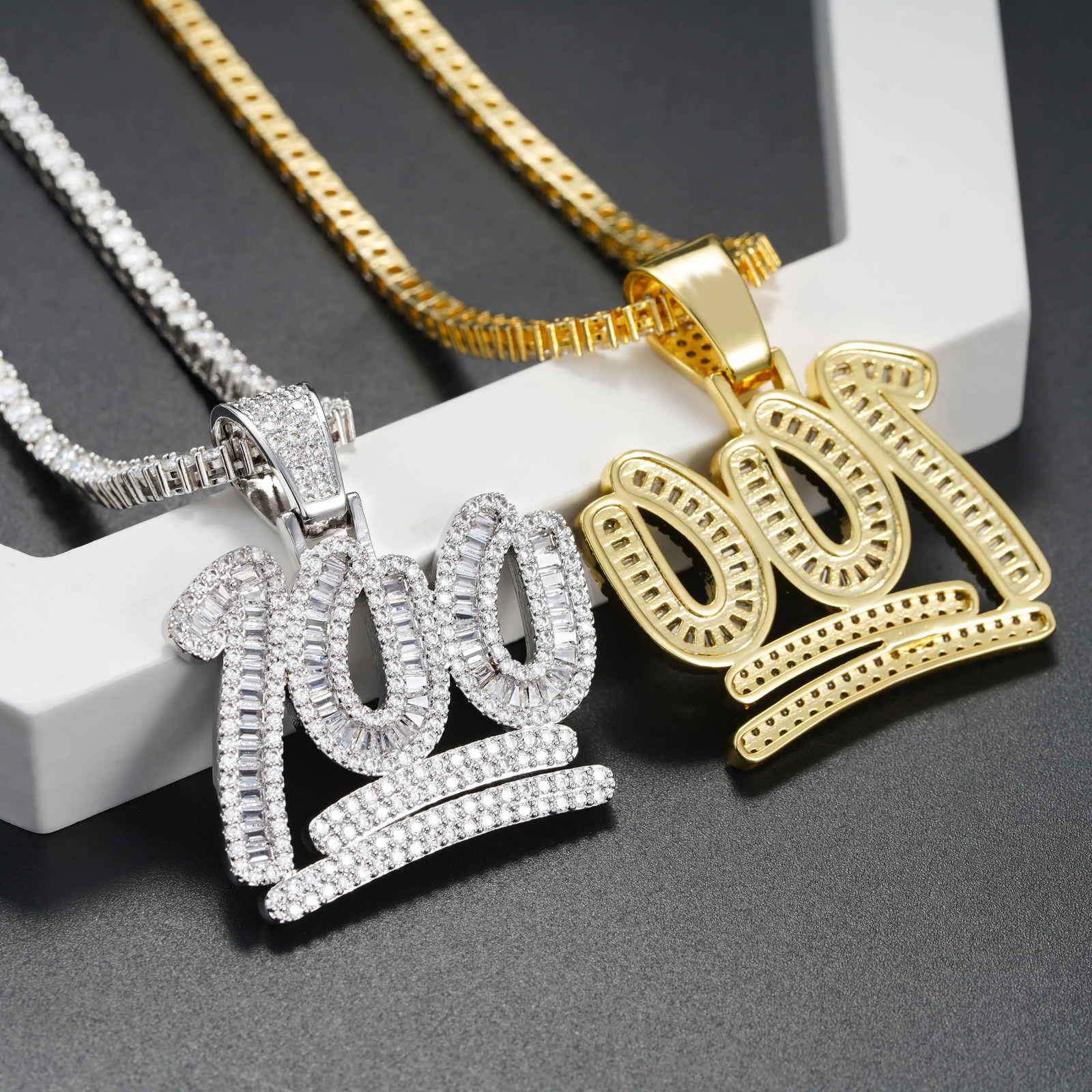 100 Number Pendant D Color 925 Sterling Silver Moissanita Diamond Pendant 16K Gold Finish Pass Tester 250227