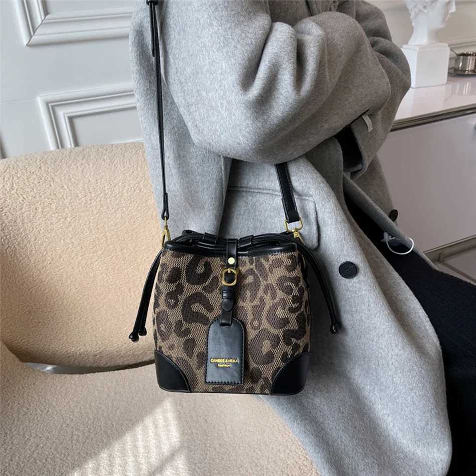 Leopard Small PU Leather Women Bucket Crossbody Bags 2023 Spring Designer Shoulder Bag Luxury Brand Lady Handbag Lady Trend ToteXJ250227