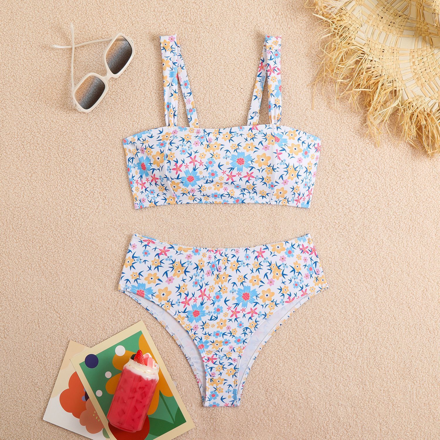2025 new split women's floral small fresh high elasticity durable swimsuit for hot springs designer bikini