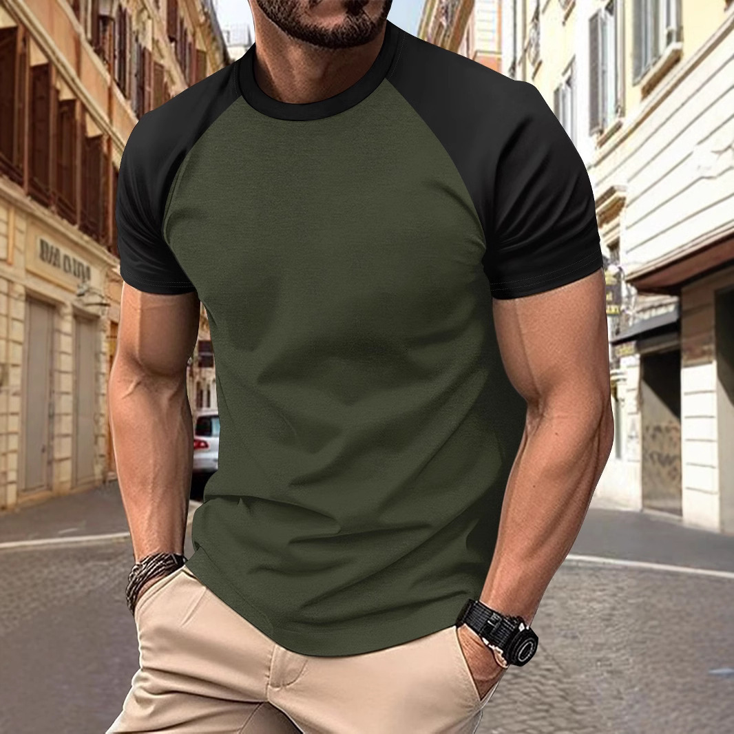 Designer Versatile Trend 2025 New Men's Solid Color Sports Short Sleeve Fashion Raglan Sleeve T-shirt Straight Hair