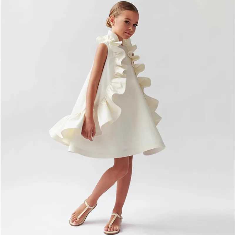 Girl's Dresses Kids Princess Dresses for Girls Sleeveless Vest Children White Leaf Ball Gown Birthday Wedding Frock Baby Baptism Boutique Dress Y