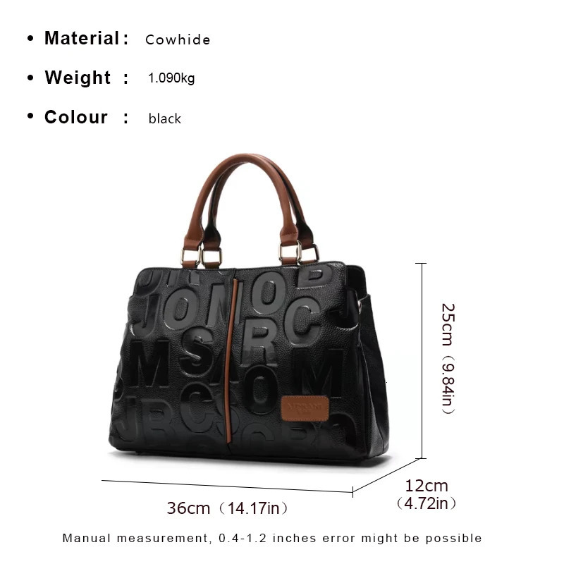 Ship from US Aidrani Fashionable womens genuine leather bag large capacity handbag letter printed n cowhide shoulder 250227FBB