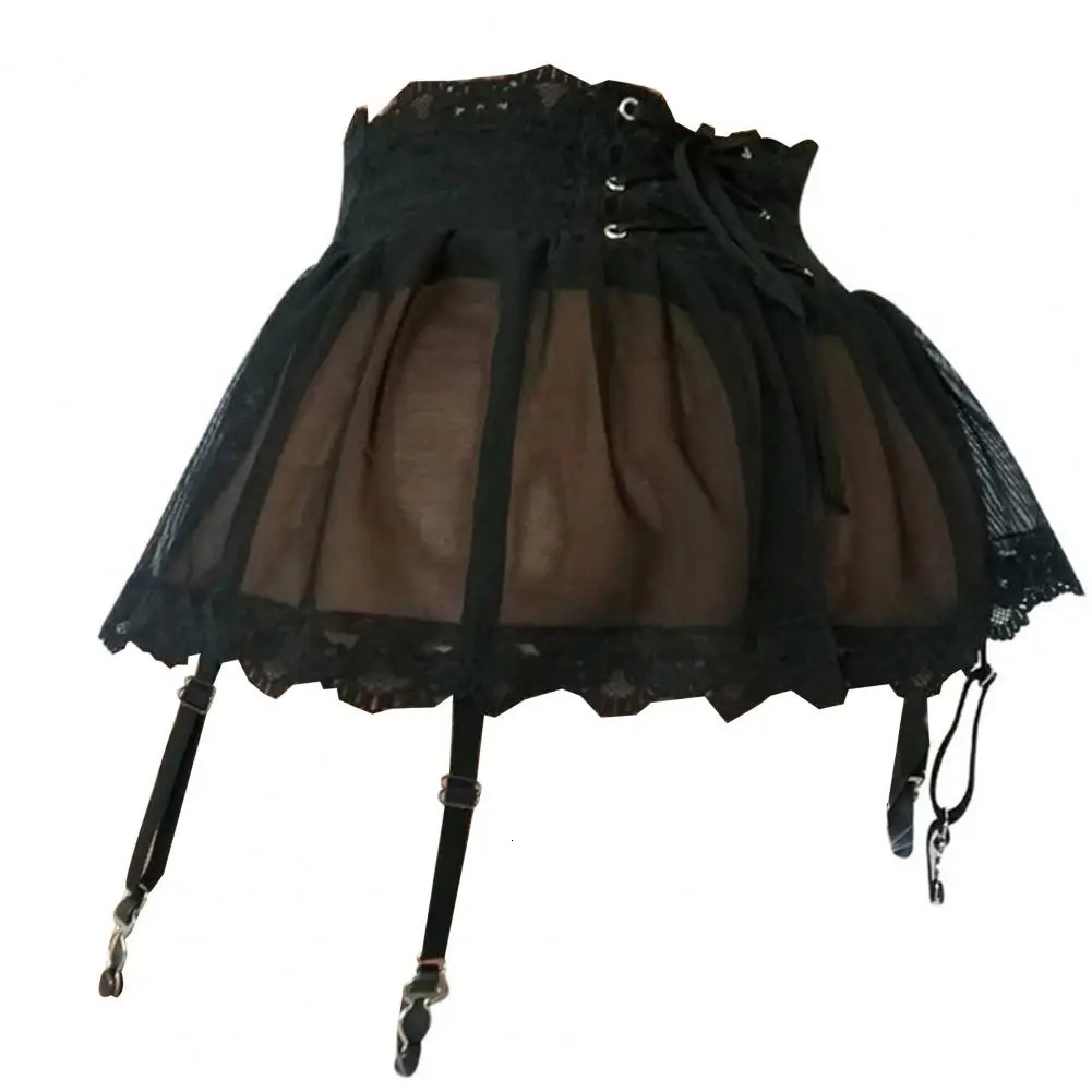 Womens Sexy Mesh Skirts Adjustable Garter Belt Skirt Four-breasted Bandage Perspective Lace Garter Skirt for Valentines day 250227