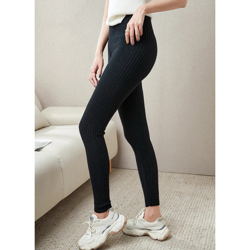 LONGMING Sweatpants 100% Merino Wool Knitted Pants Leggings Womens Clothes Autumn Winter Trousers Vintage Long Pants Female Y2K 250226