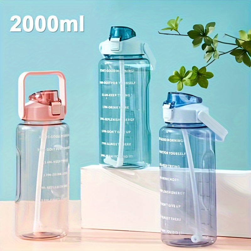 2 Litre Gym Sports Bottle Drinking Jug Motivational Gallon Water Bottle with Time Keeping Marker and Straw