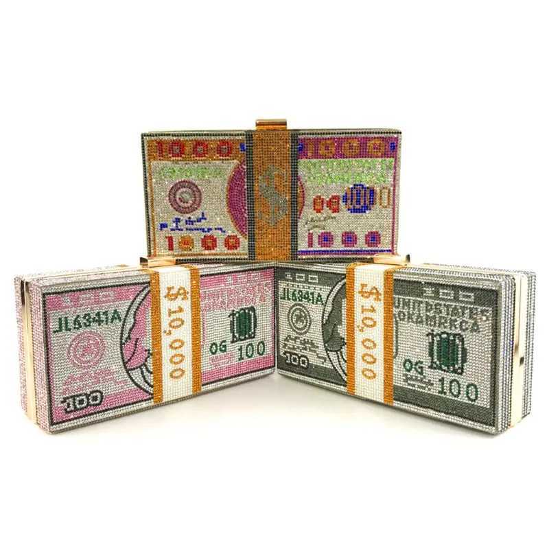 Luxury Mey Cluh Rhine Purse 10000 Dollars Stack of C Evening Handbags Shoulder Wedding Dinner Bag 8 Color WalletXJ250227