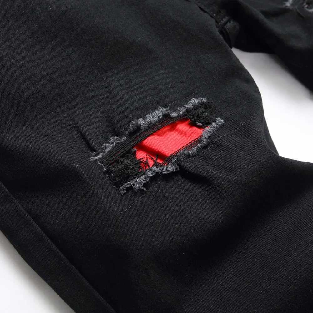 Mens Fashion Holes Patch Stretch Black Skinny Jeans Trouser Distressed Cotton Male Casual Jogging Denim Pants X250227