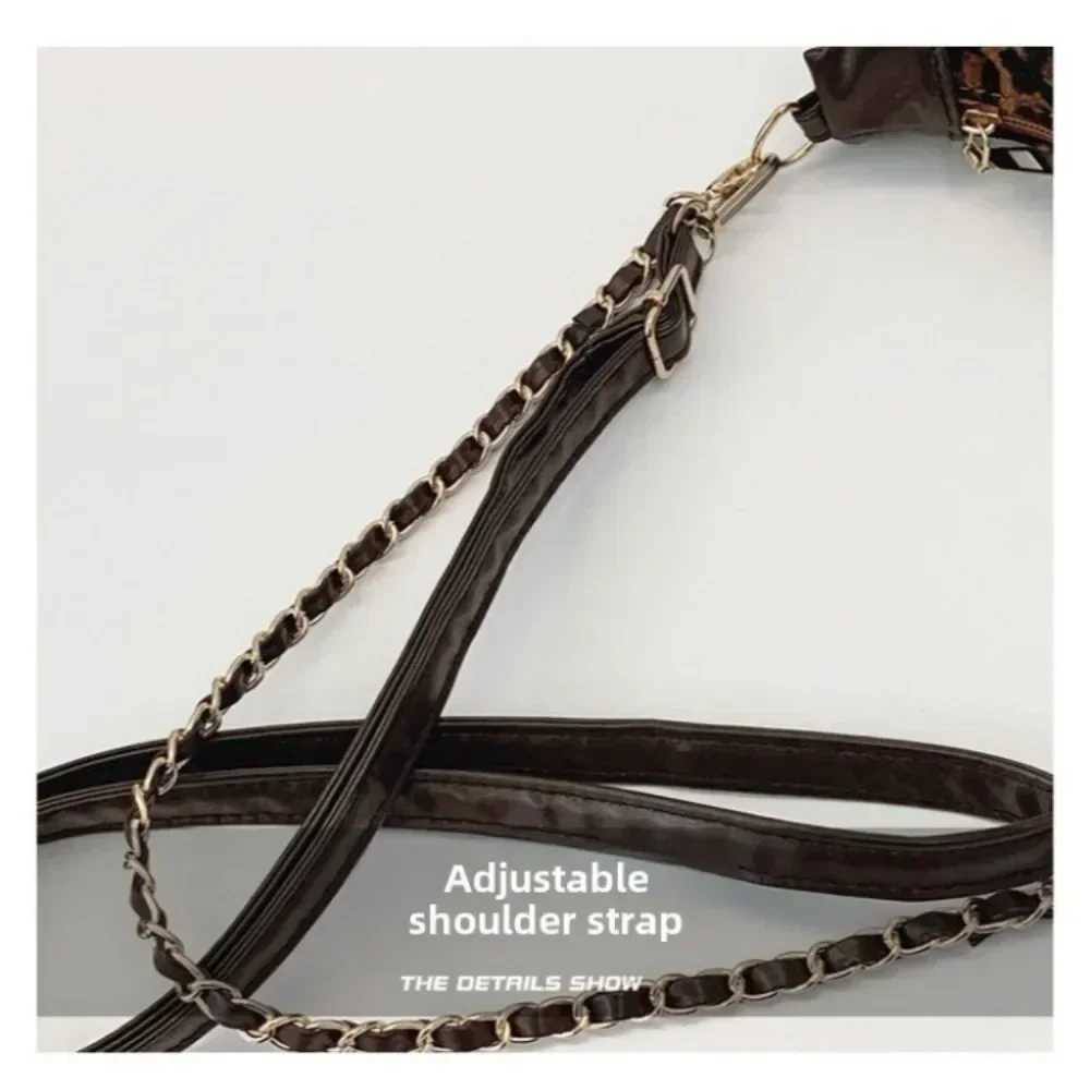 Vintage Womens Leopard Print Versatile Chain New Womens Bag Premium Texture Temperament Generous Crossbody ShoulderXJ250227