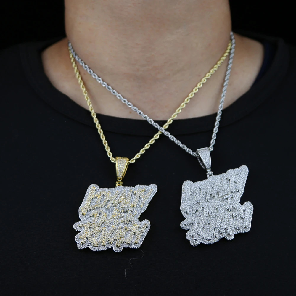 Men Custom Name Iced Out Loyalty Over Royalty Letter Pendant Necklace Hip Hop Bling Cubic Zirconia Jewelry with 24 Rope Chain 250227