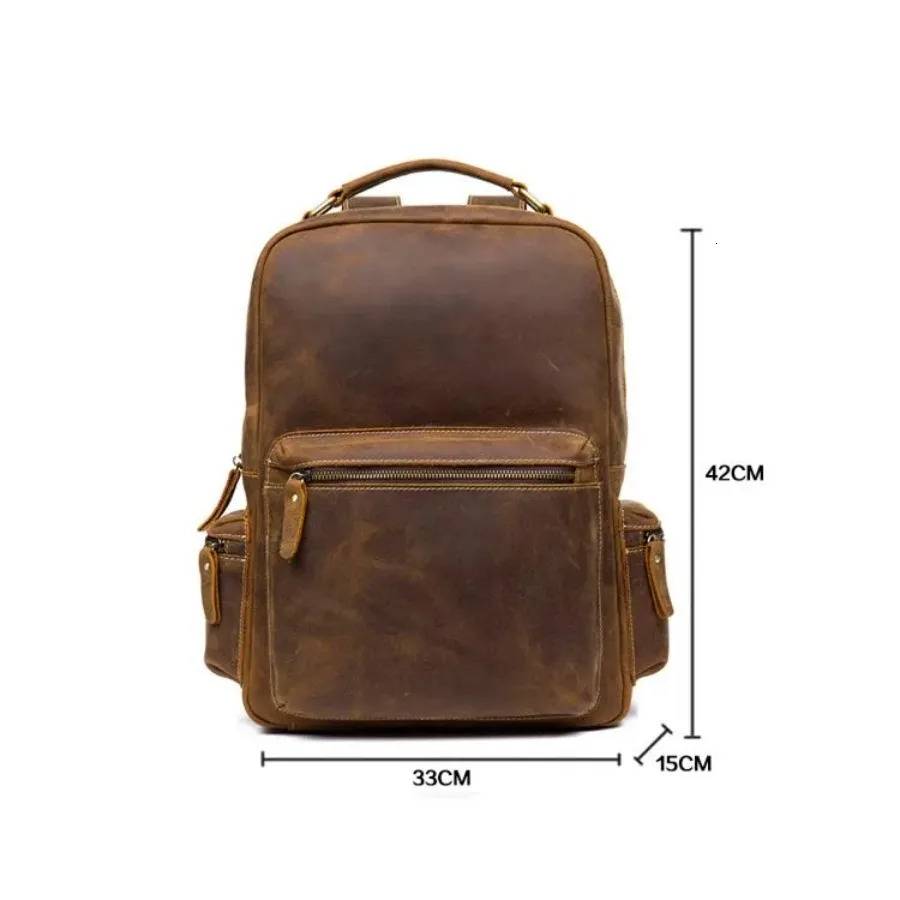 Ship from US Genuine Vintage Leather Backpack for Men Women Travel Outdoor Casual Rucksack 250227FBB