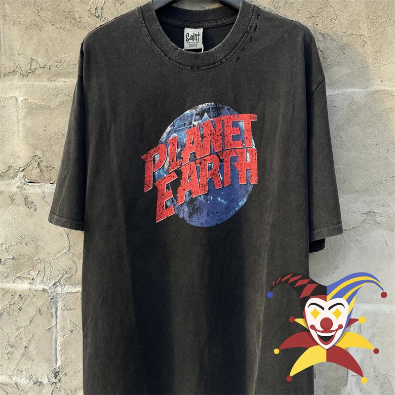 PLANET EARTH Vintage Washed TShirts Quality Tear Printing T Shirt Tee Tops 250226
