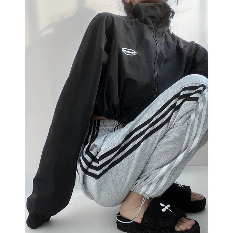 American Zipper Cut Jacket Womens Drawstring Sports Jazz Long Sleeve Top Waterproof Harajuku Y2K Fashion Loose Hip Hop 250227