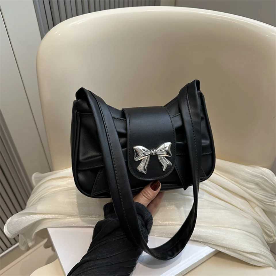Korean Bow Pleated Shoulder Bag For Women 2024 Spring Summer New Armpit Bag HandbagXJ250227