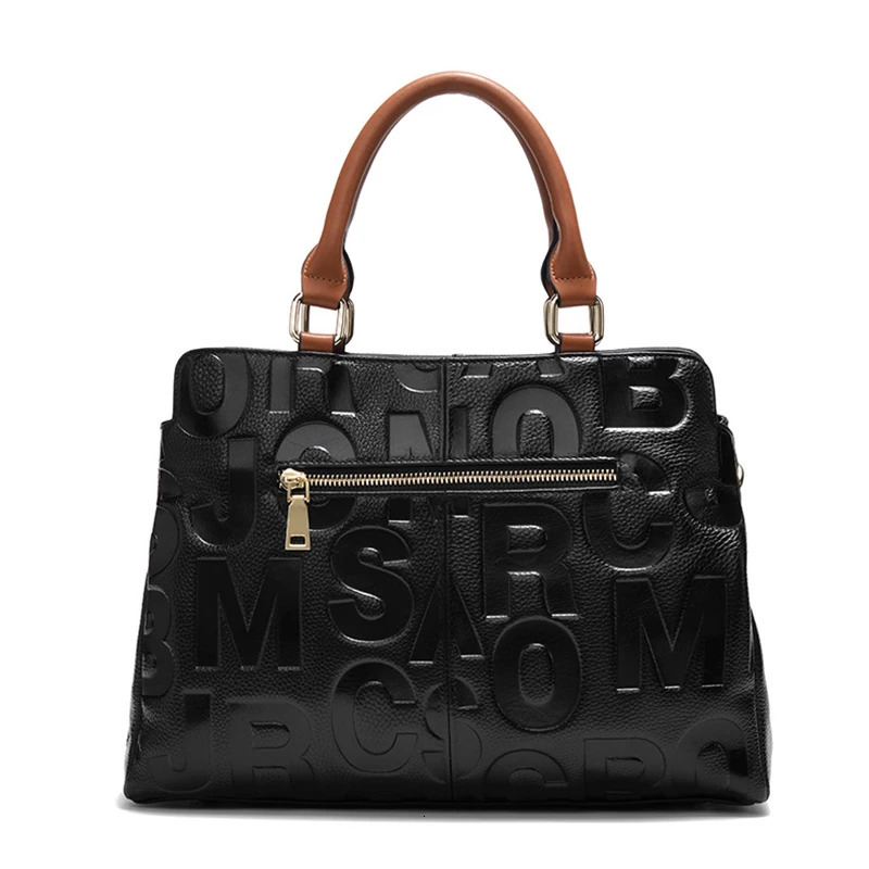 Ship from US Aidrani Fashionable womens genuine leather bag large capacity handbag letter printed n cowhide shoulder 250227FBB