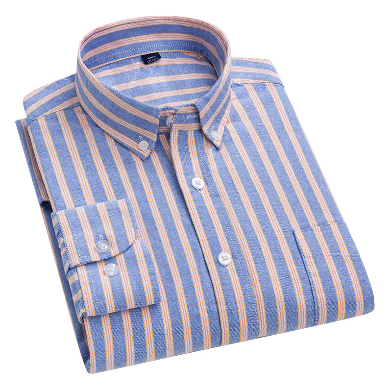 Spring Autumn Shirt Cotton Non-ironing Casual Wrinkle Oxford Shirts Cardigan Striped Men's Casual Shirts Blue PLus Size XXXXL Tops