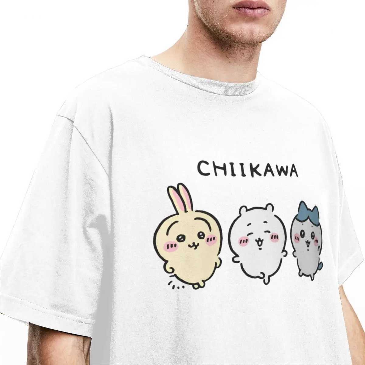 Cute Chiikawa T Shirt Beach Vintage T-Shirts 100% Cotton Harajuku T Shirt For Men Short Slve Pattern Ts X250227