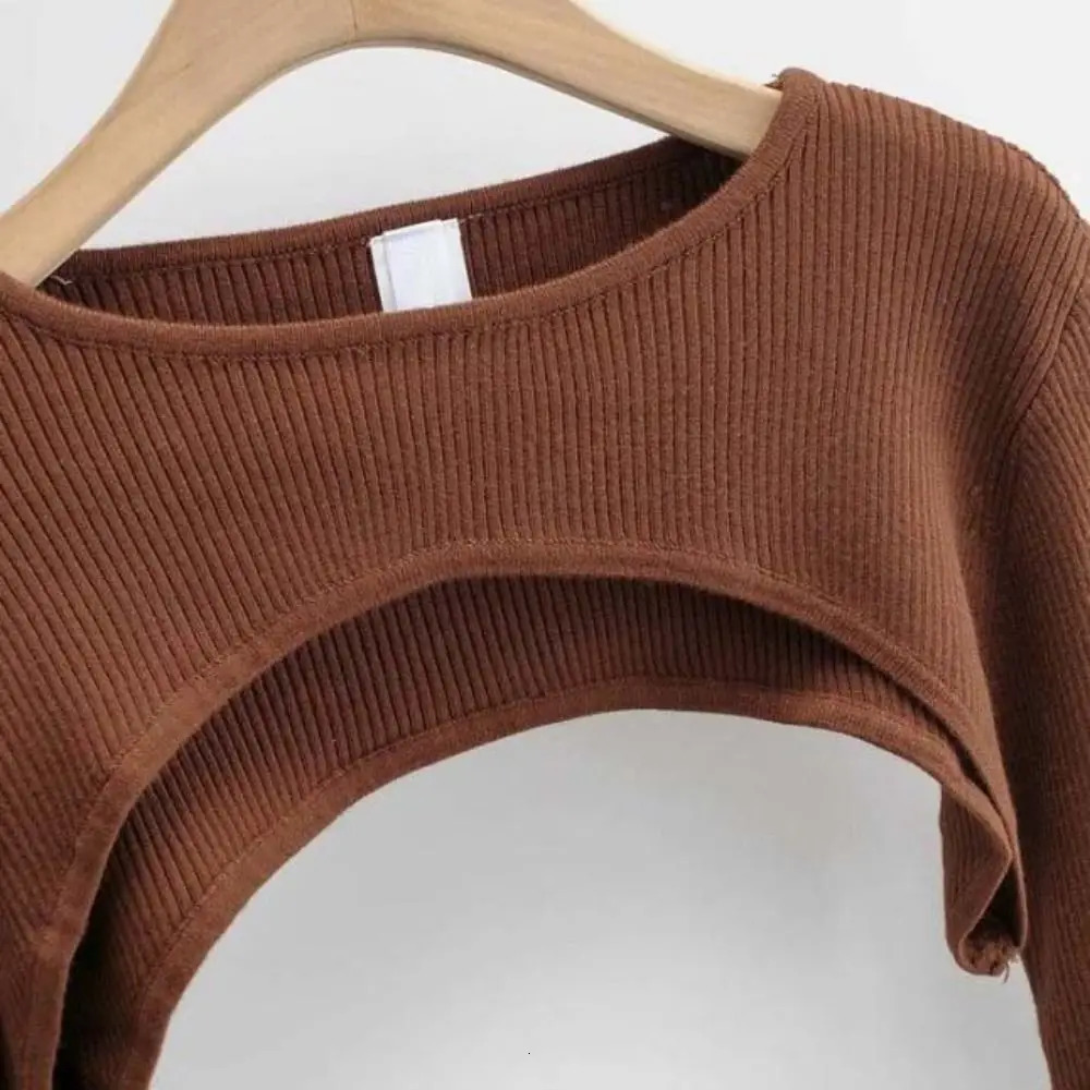 Slim Knit Long Sleeve Crop Top Solid Color Harajuku Oneck Knitted Tshirt Thin Streetwear Cropped Sweaters Pullovers 250225