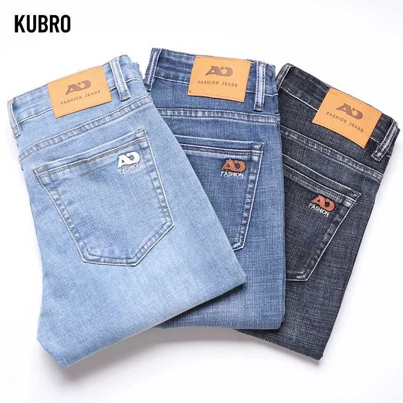 KUBRO Spring Fashion Mens Light Blue Slim Jeans Stylish Business Casual Stretch Fabric Denim Pants Classic All Match Trousers X250227