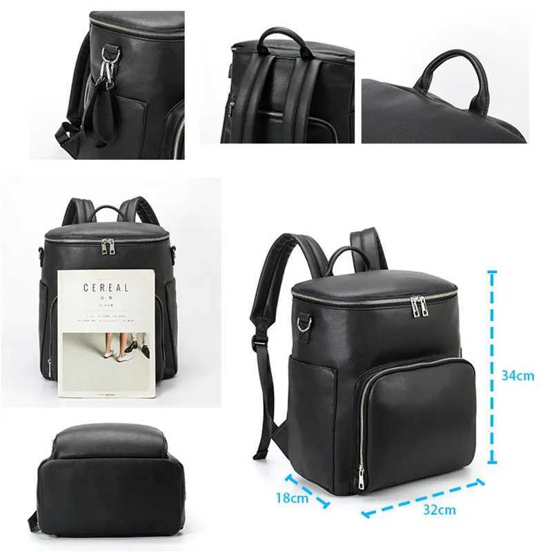 Diaper Bags PU Leather Diaper Bag Backpack Large Capacity Travel Carry Bag Maternity Bag Stroller Organizer Nappy Changing Bags Diaper pad Y250227Y9G7