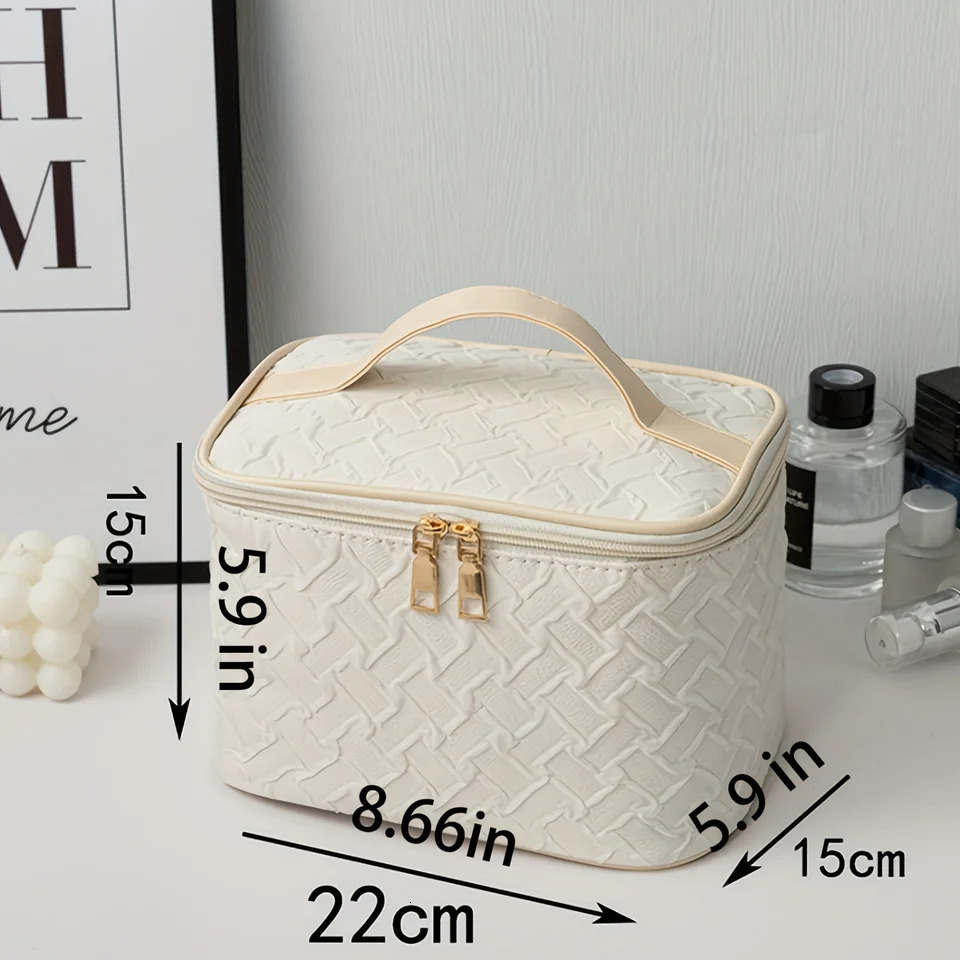 Ship from US White premium large capacity portable travel makeup bag multifunctional organizer corrosionresistant handheld square B 250227FBB