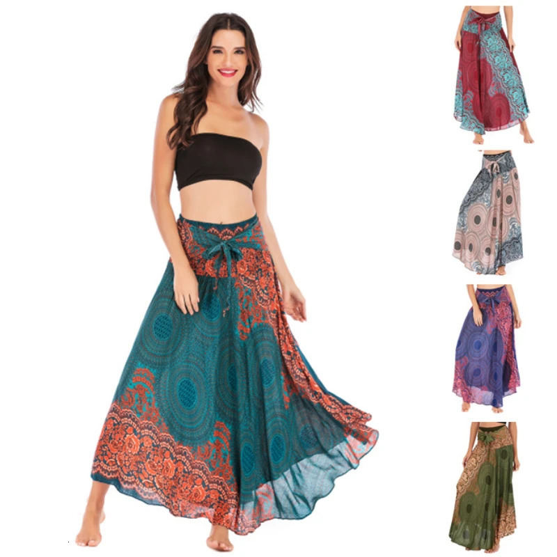 Casual Folk-Custom Printed Skirts Women Fashion Bohemian Long Skirt Streetwear Beachwear Woman Clothing Faldas Mujer Jupe Femme 250226