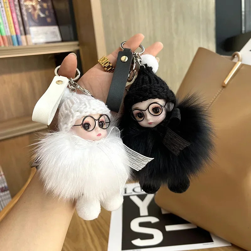 Cute Pompom Keychain Fox Fur Ball Keyring Plush Eyeglass Doll Pendant Fashion Key Holder Chain for Car Key Ring Women Bag 250227
