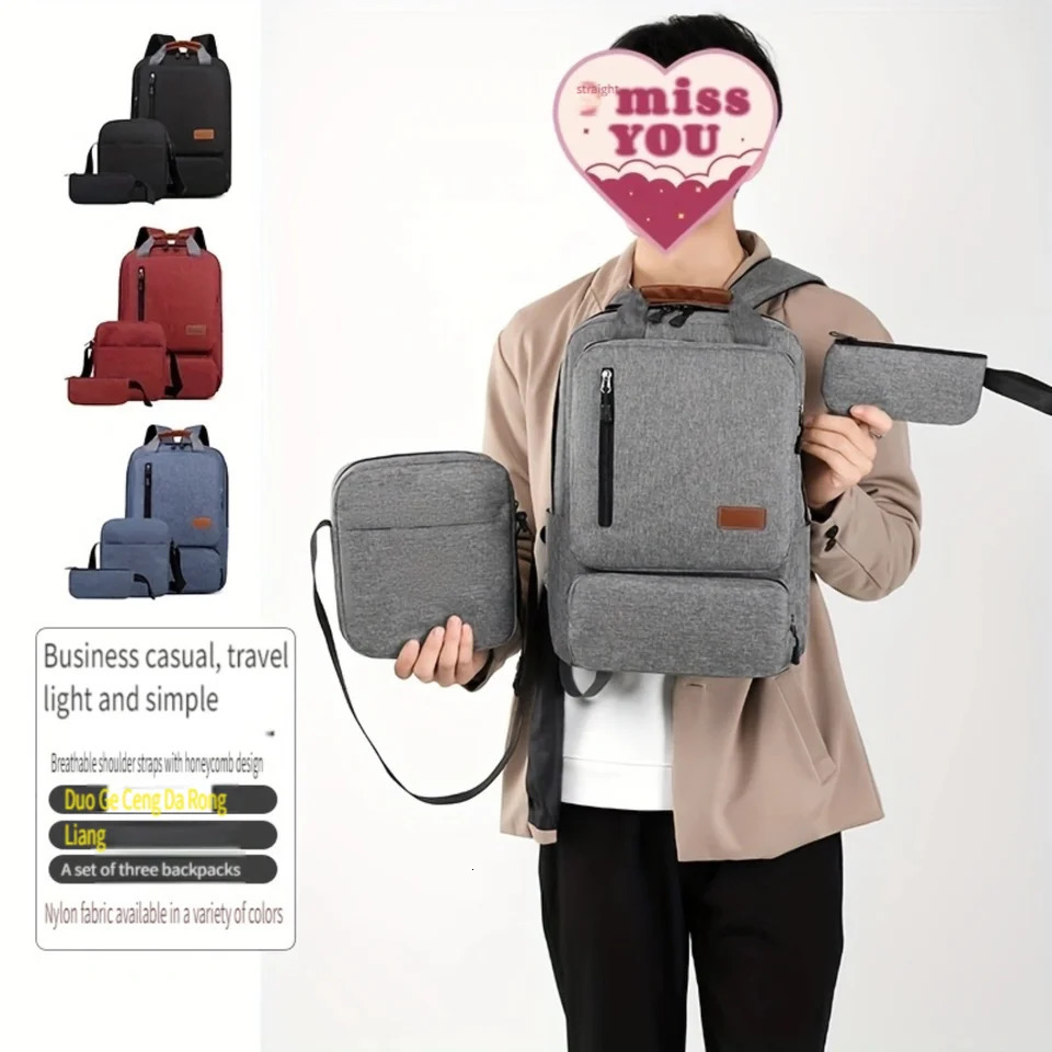 Ship from US Set Backpack Large Capacity Computer With USB Charging Port Crossbody Bag Clutch 250227FBB