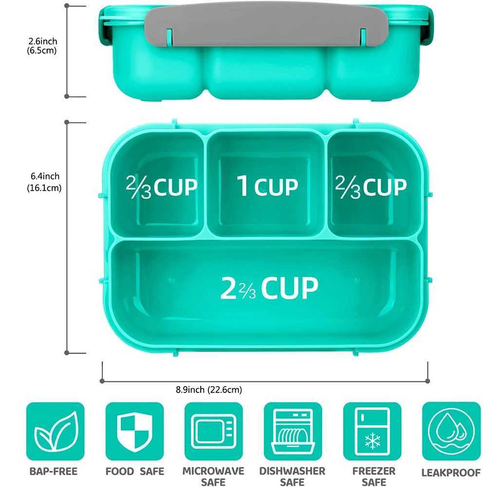 High Quality Bento Box Lunch Box Adult LunchBox Containers For Toddler Kids Adults 1300ml 4 Compartments Fork Leak-Proof Microwave Dishwasher T250227