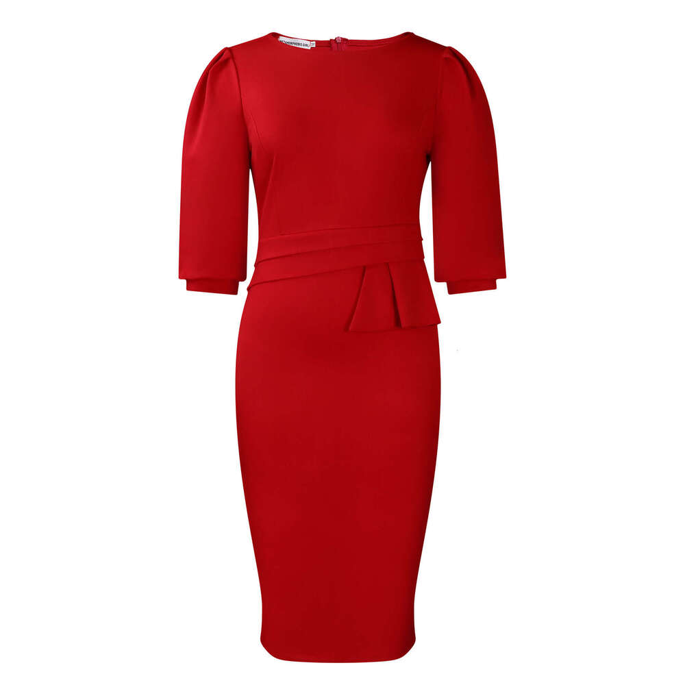 D505 women's summer round neck pleated fashionable OL Tongle pencil skirt European and American dress 2025 new style temperament chic elegant clo