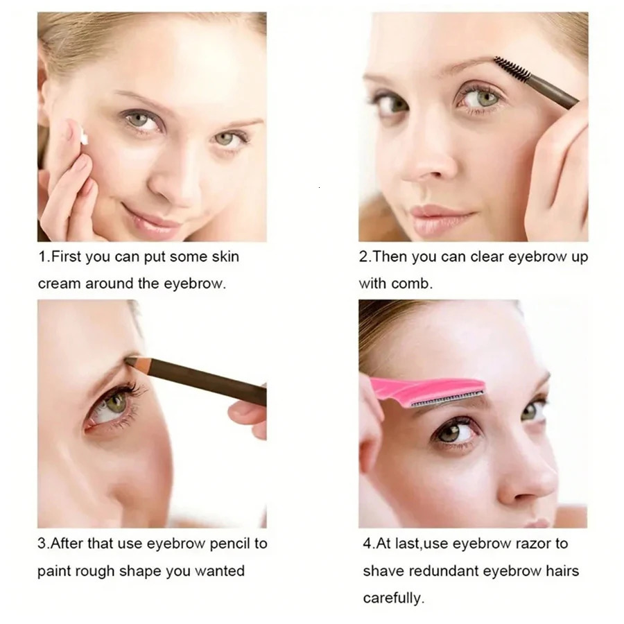 50Pcs/Bottle Eyebrow Razors With Container Eye Brow Trimmer In Case Hair Removal Shaver Safe Blades Trimming Tools 250224