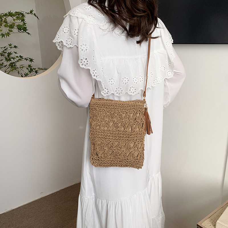 2025 new summer mobile phone crossbody beach vacation, one shoulder bucket, grass bag, woven small bag for women #swissmilitary