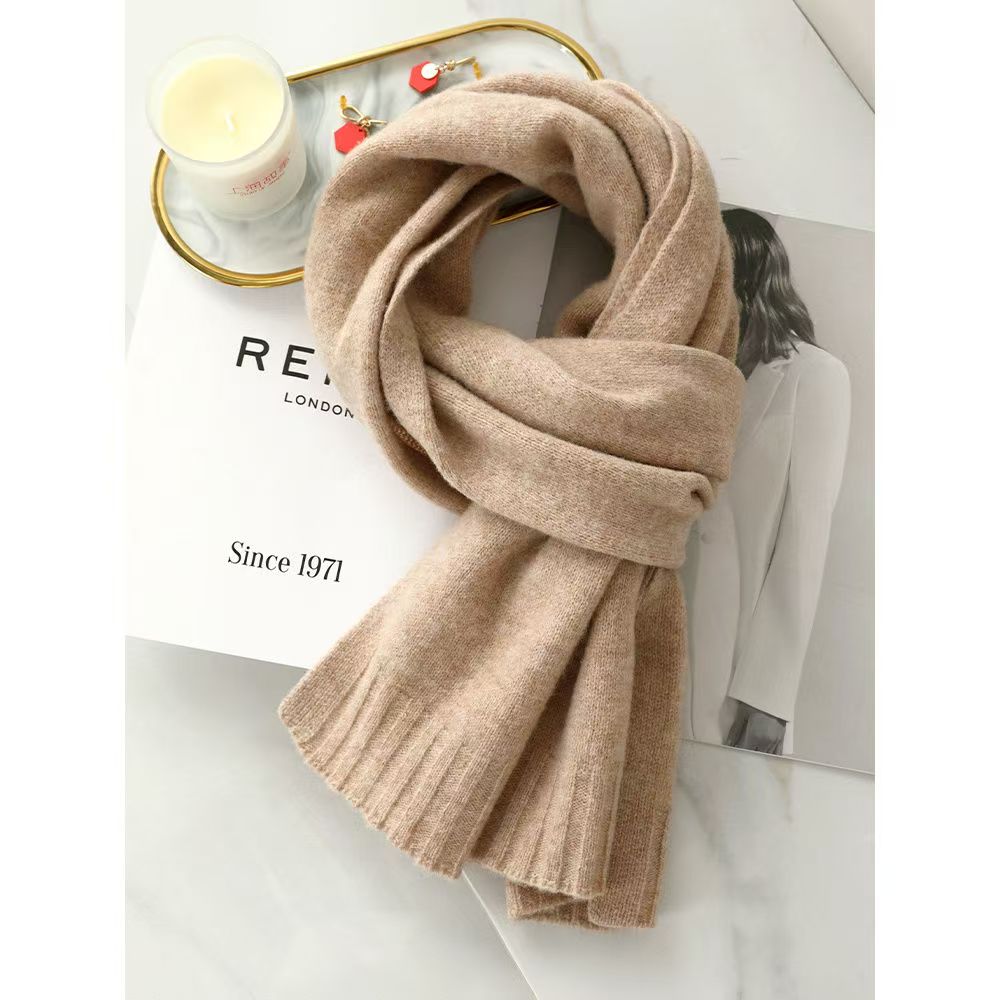 T188 wool scarf women autumn and winter Korean version 2025 new knitted solid color thickened scarf warm